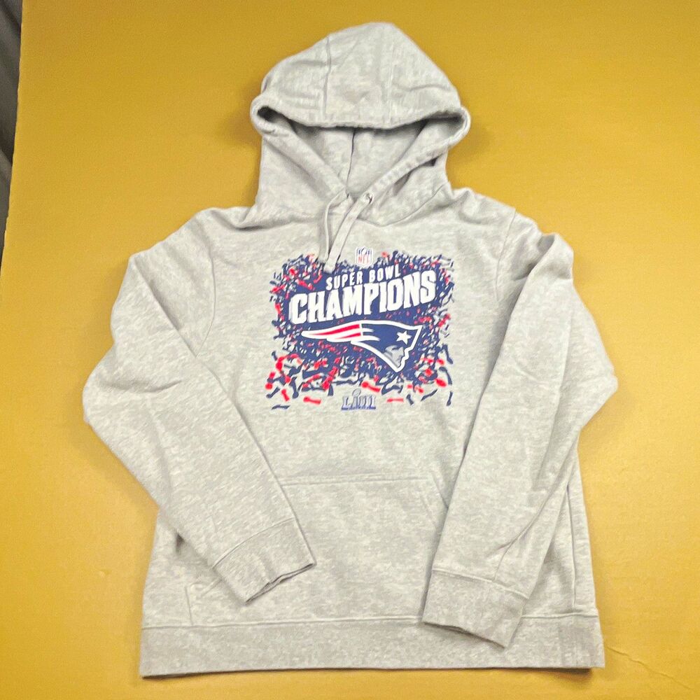 Fanatics New England Patriots Super Bowl LIII Champions Hoodie Gray Men's Size L